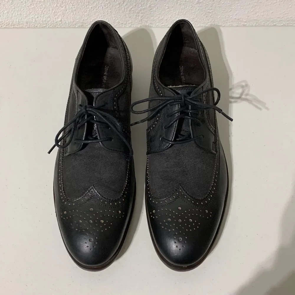 John Varvatos USA Black Leather & Canvas‎ Wing Tip Shoe Sz 11.5